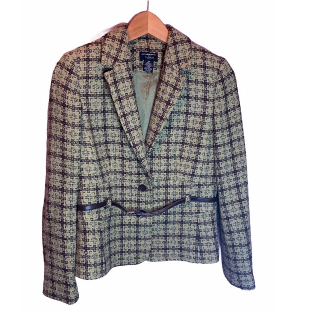 Philosophy Green/Brown Tweed Belted Blazer 10P